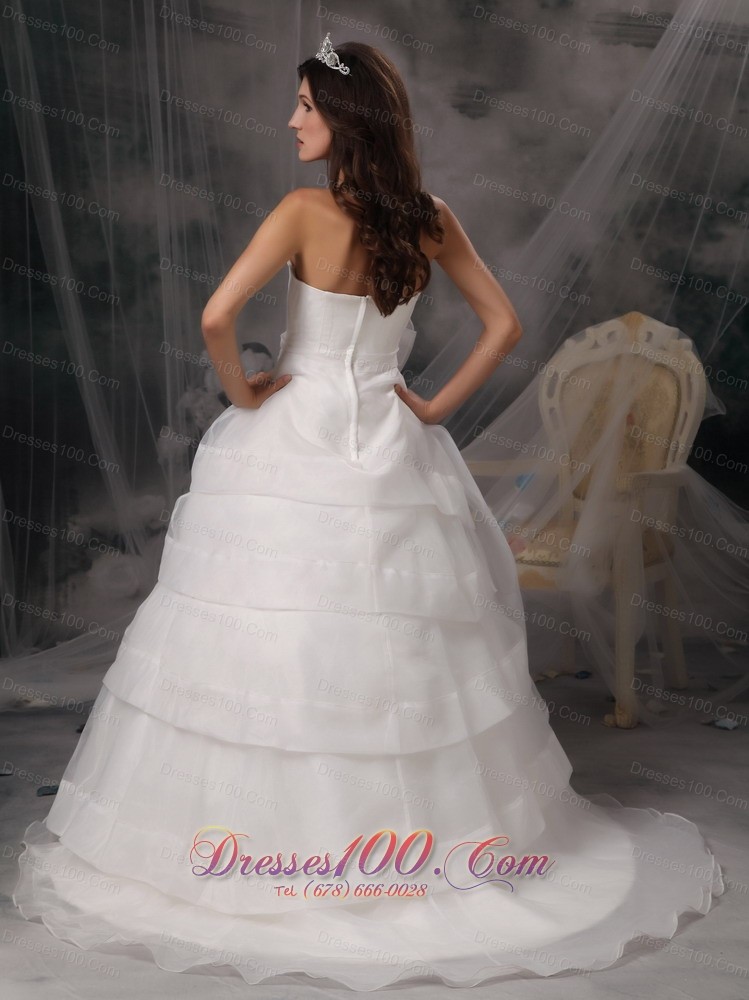 A-line Strapless Court Train Organza Wedding Dress