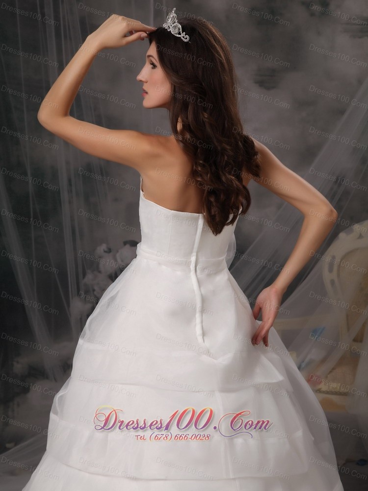 A-line Strapless Court Train Organza Wedding Dress