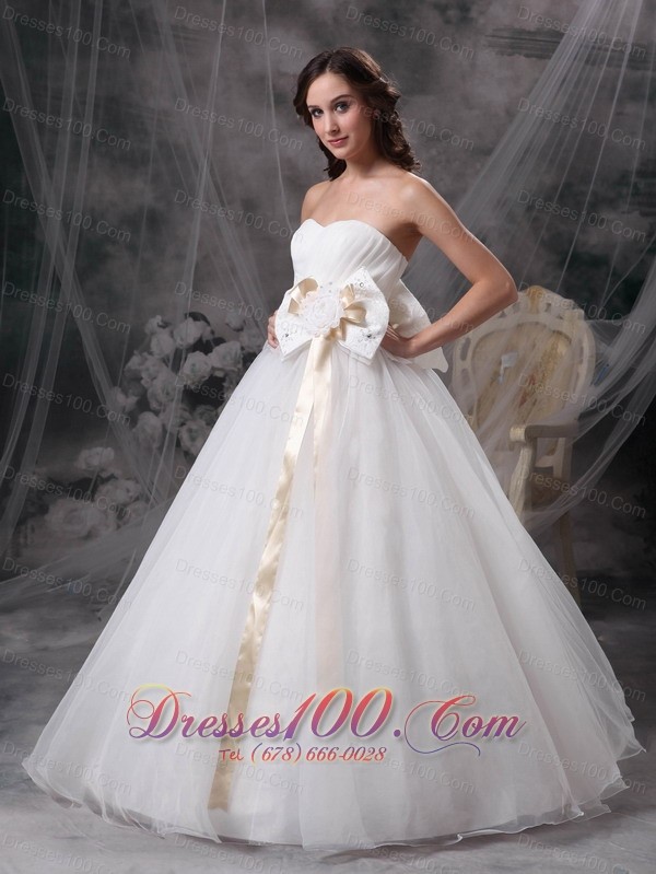 A-line Strapless Floor-length Taffeta Organza Wedding Dress