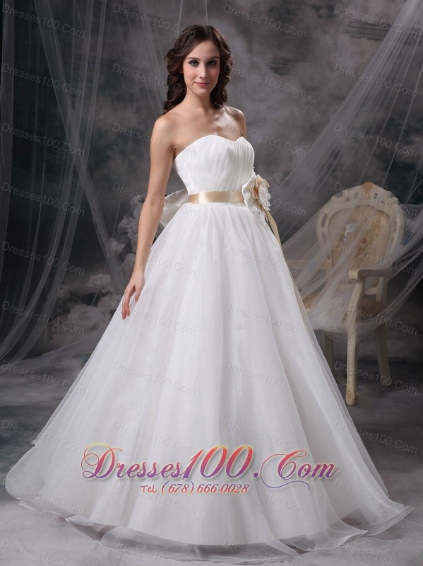 A-line Strapless Floor-length Taffeta Organza Wedding Dress