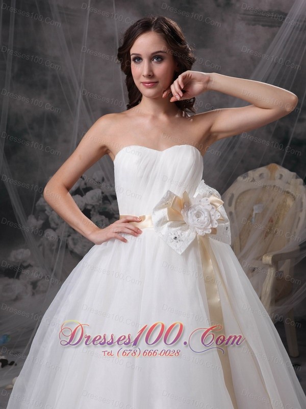 A-line Strapless Floor-length Taffeta Organza Wedding Dress