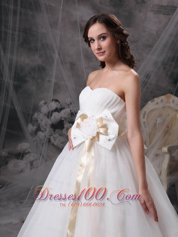 A-line Strapless Floor-length Taffeta Organza Wedding Dress