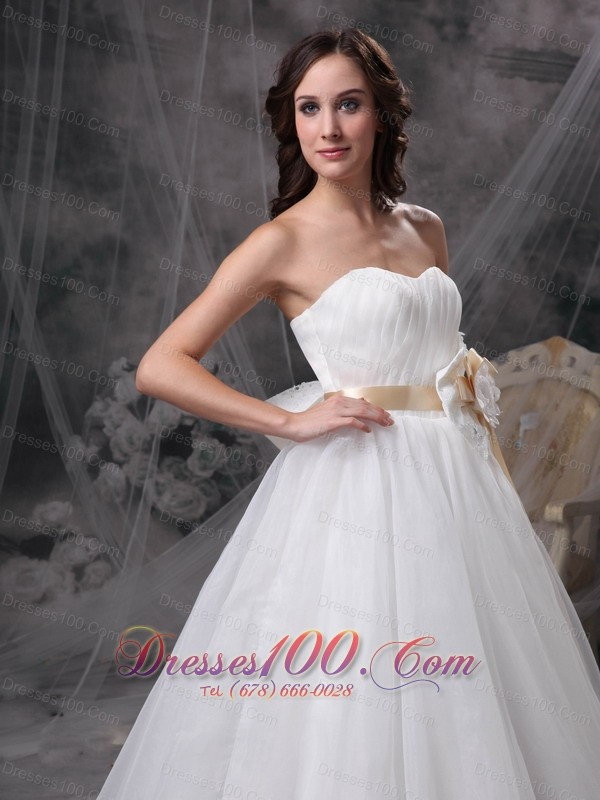 A-line Strapless Floor-length Taffeta Organza Wedding Dress