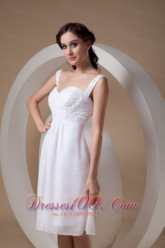 Dapper White Wedding Dress Sheath Straps Chiffon Beading
