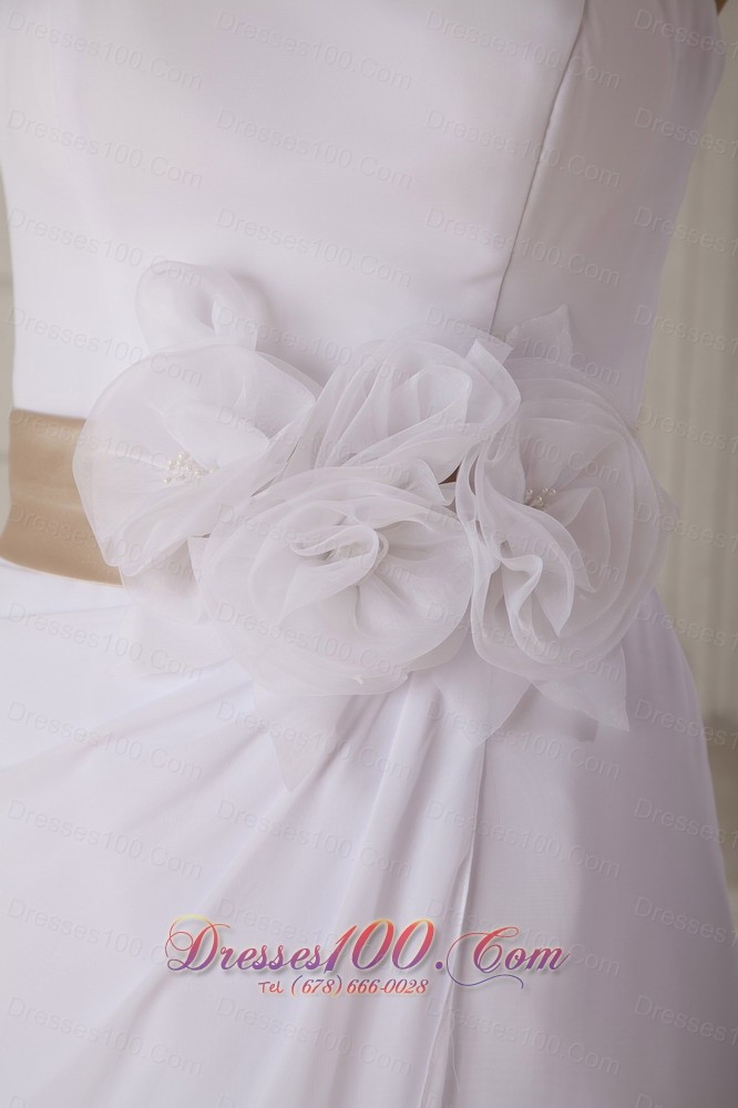 Unique Strapless Knee-length Chiffon Floral Wedding Dress