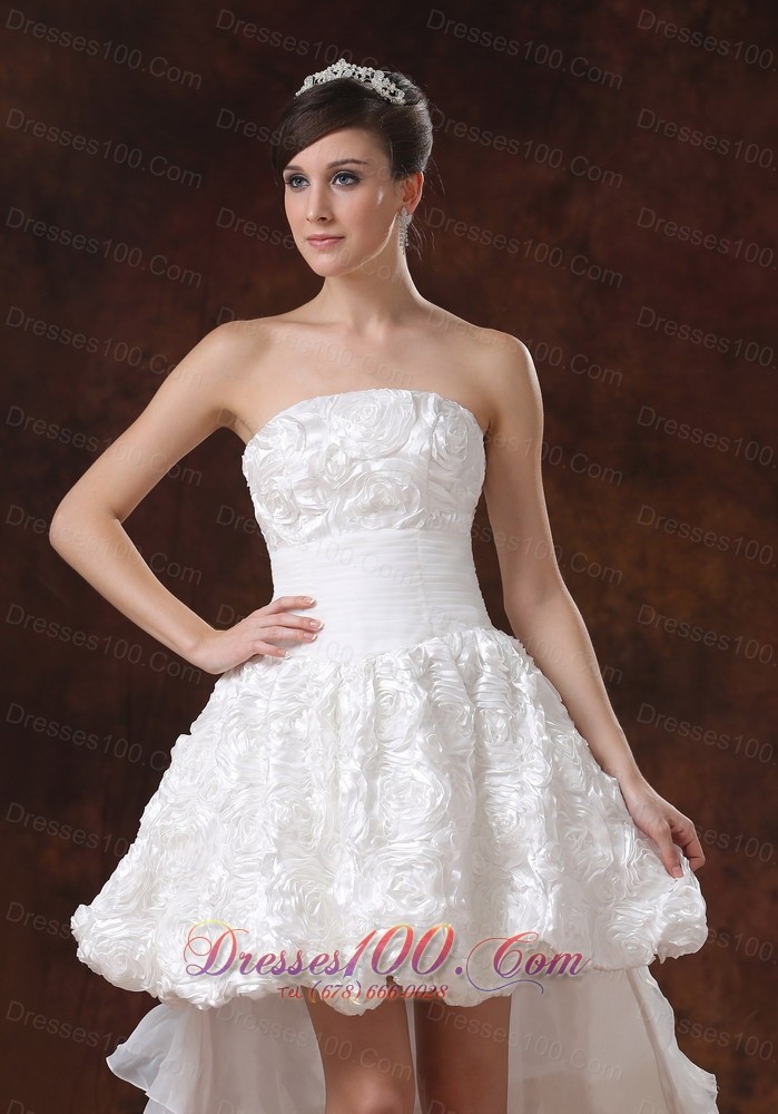 Beautiful High-low White Wedding Dress Rolling Flowers