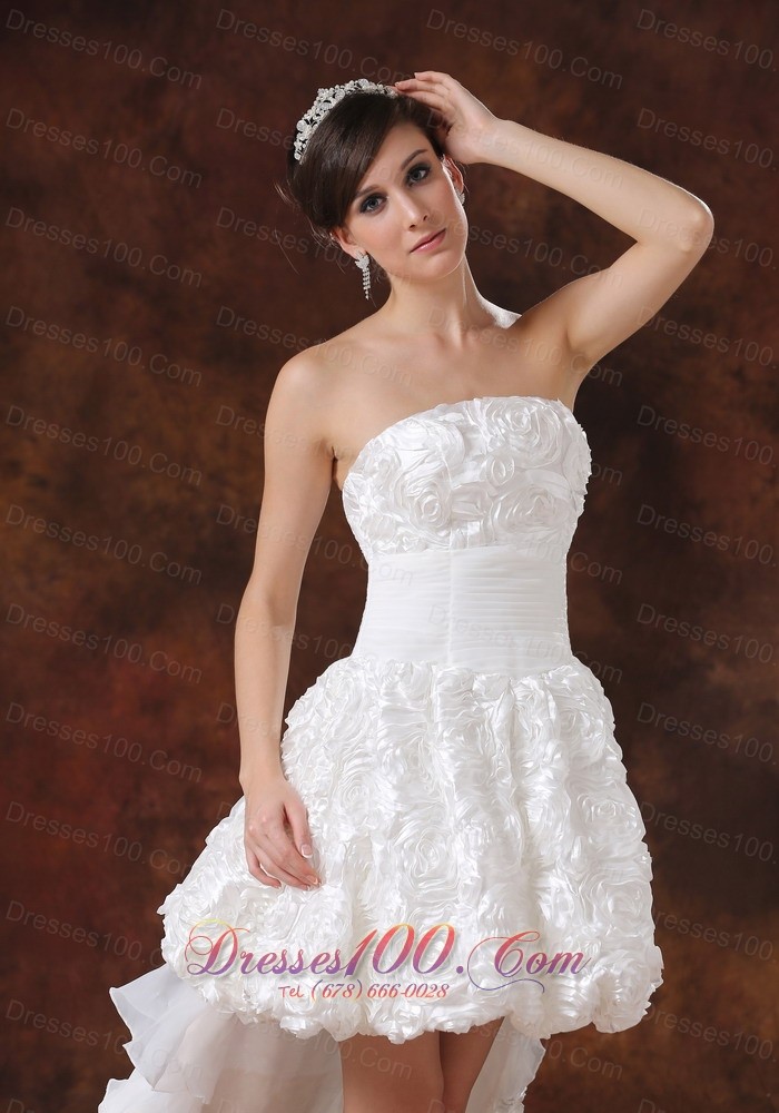 Beautiful High-low White Wedding Dress Rolling Flowers