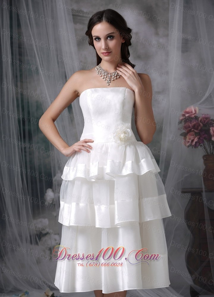 Gorgeous Empire Strapless Tea-length Floral Wedding Dress