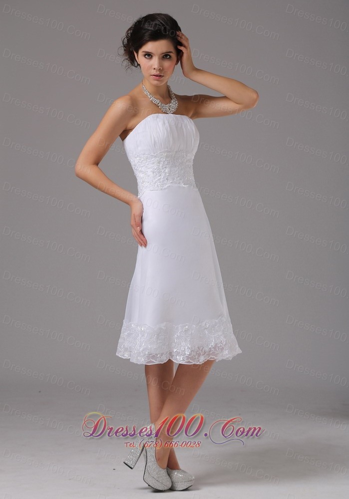 Short Wedding Dress Lace Waist Strapless Knee-length Vintage