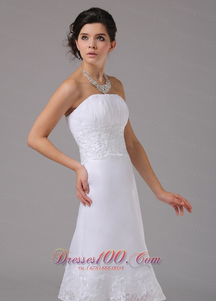 Short Wedding Dress Lace Waist Strapless Knee-length Vintage
