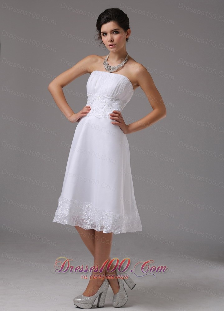 Short Wedding Dress Lace Waist Strapless Knee-length Vintage