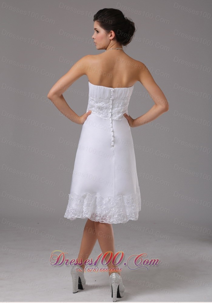 Short Wedding Dress Lace Waist Strapless Knee-length Vintage