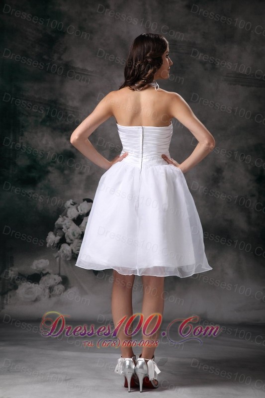 White Classy Halter Short Organza Ruch Staps Wedding Dress