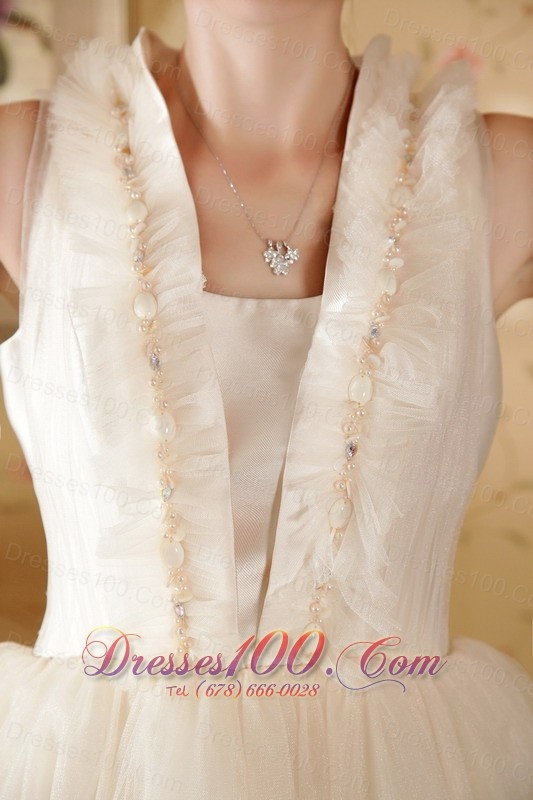 Dressy A-line Princess Square Beading Ruched Wedding Dress