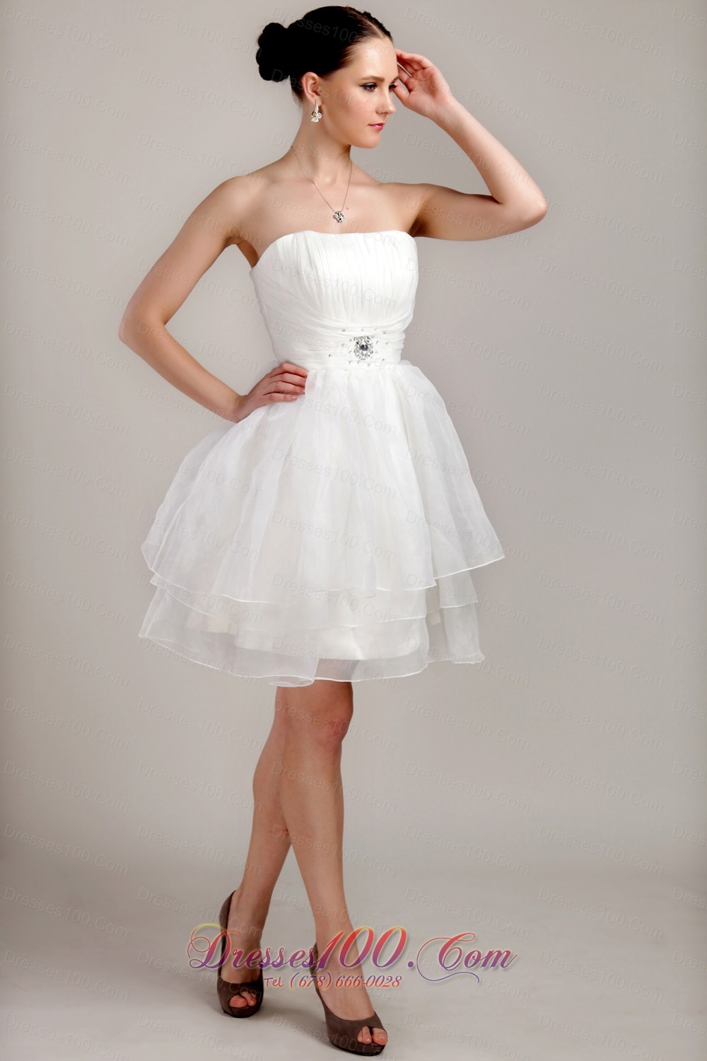 Nifty A-line Mini-length Beading Ruched Wedding Dress