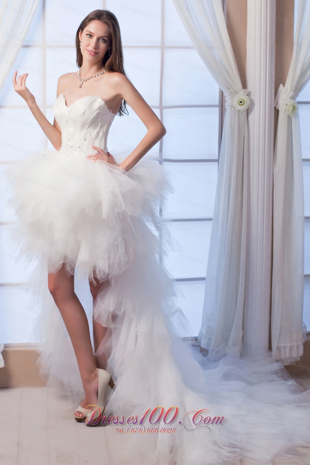 Latest A-line Sweetheart High-low Tulle Wedding Dress