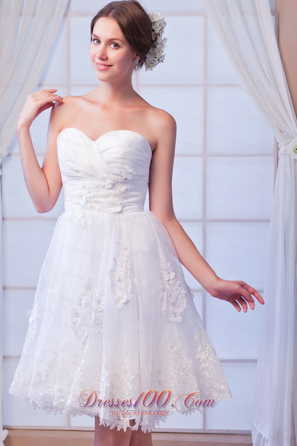 White A-line Sweetheart Organza Appliques Prom Dress