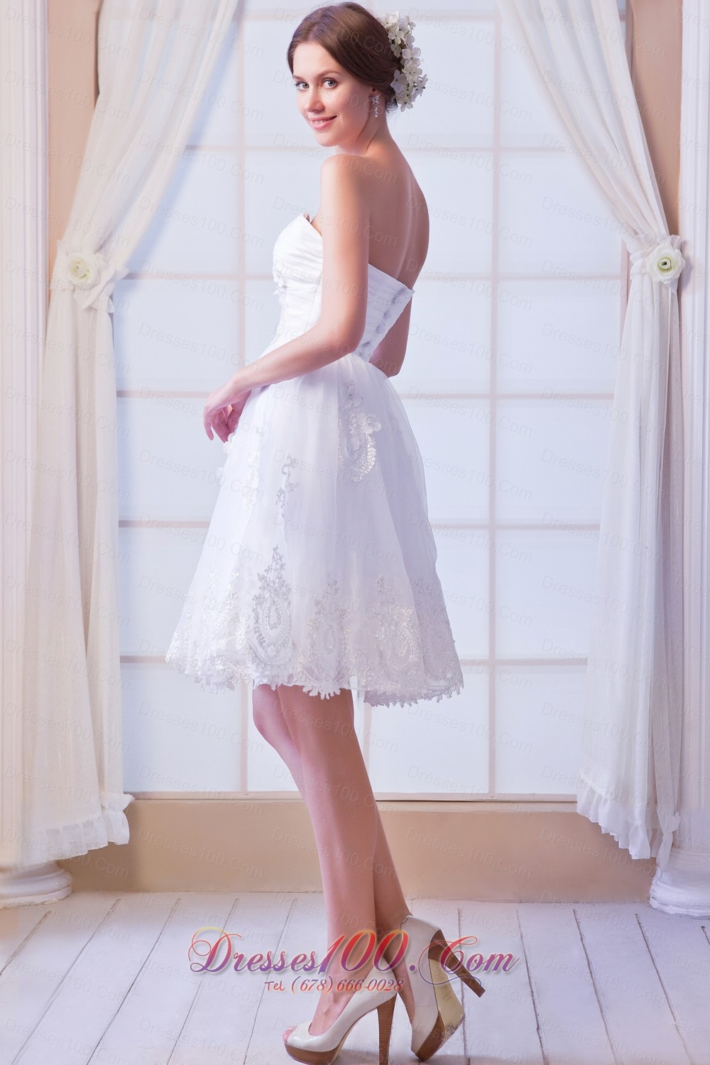 White A-line Sweetheart Organza Appliques Prom Dress