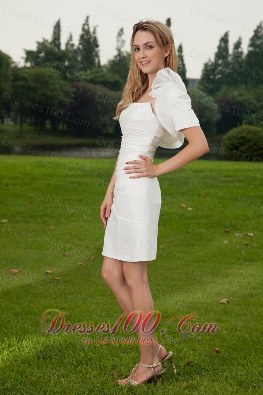 Simple Column Sheath Mini-length Taffeta Wedding Dress