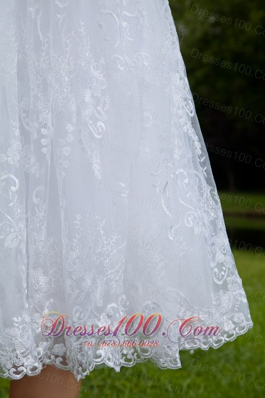 A-Line Strapless Chiffon and Lace Ruch Wedding Gown