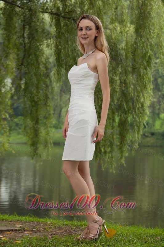 Simple Column Sheath Mini-length Taffeta Wedding Gown