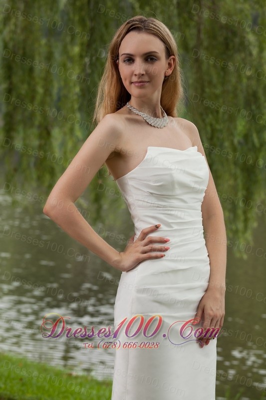 Simple Column Sheath Mini-length Taffeta Wedding Gown