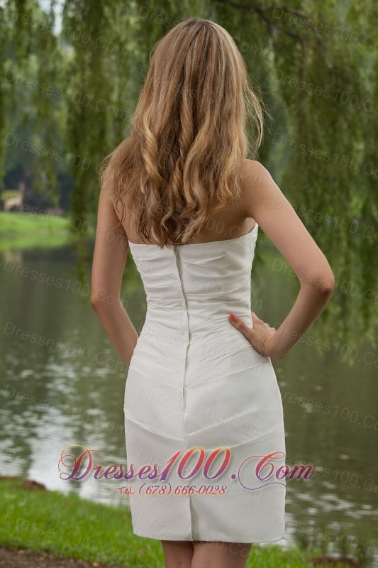 Simple Column Sheath Mini-length Taffeta Wedding Gown