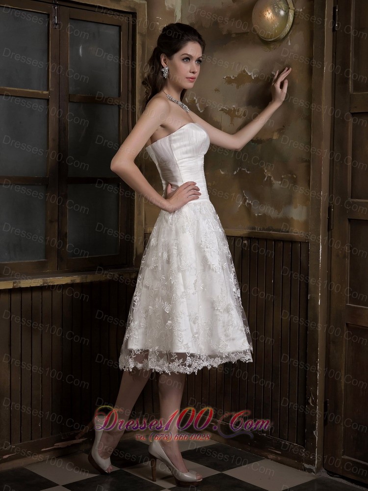 Adorable Knee-length Satin and Lace Bridal Dress