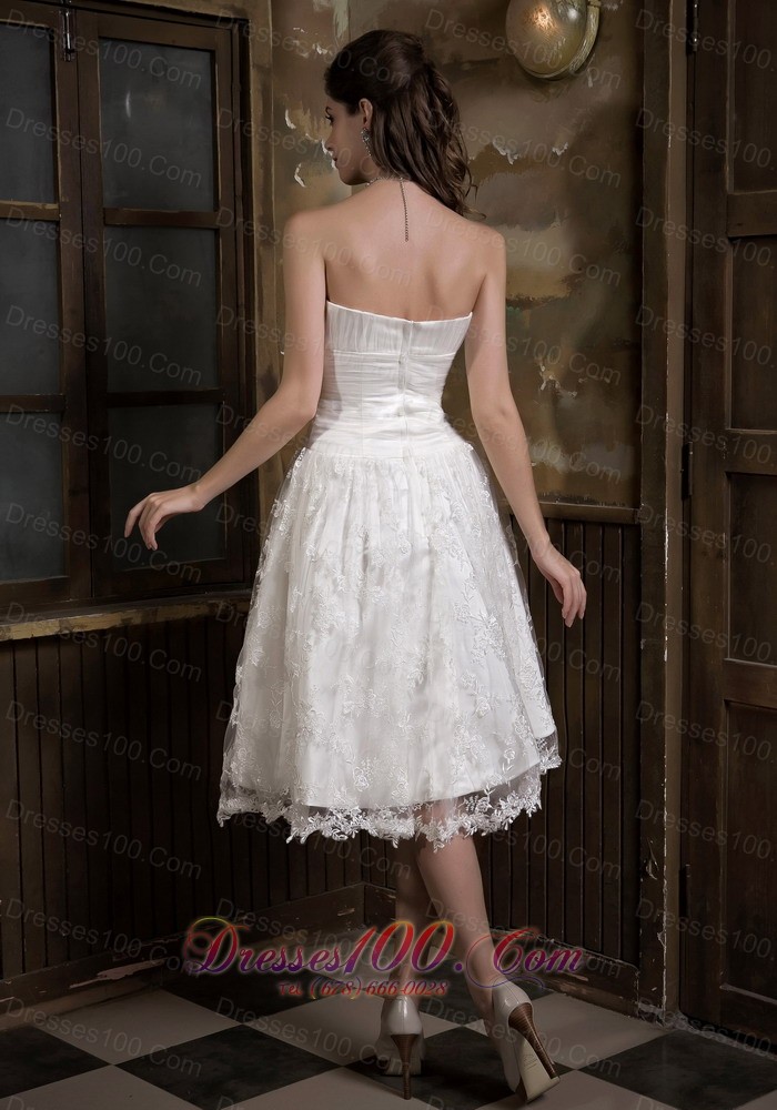Adorable Knee-length Satin and Lace Bridal Dress