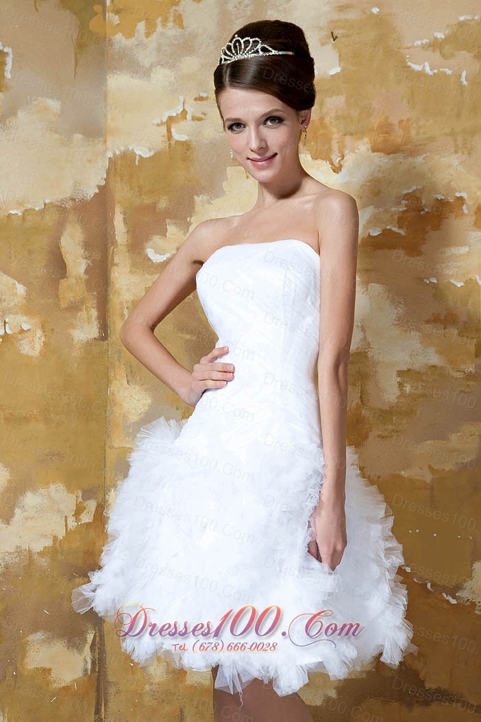 Beautiful A-line Mini-length Tulle Ruch Wedding Dress