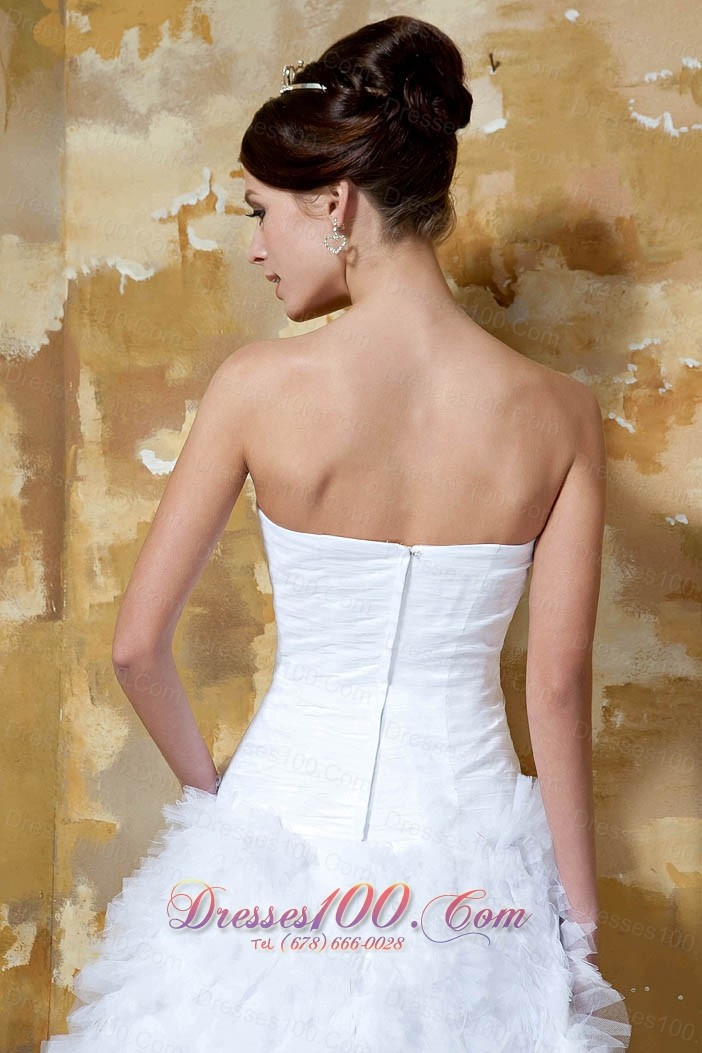 Beautiful A-line Mini-length Tulle Ruch Wedding Dress
