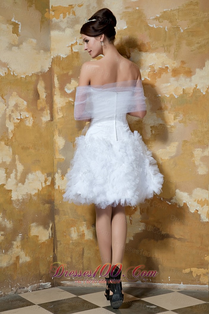 Beautiful A-line Mini-length Tulle Ruch Wedding Dress