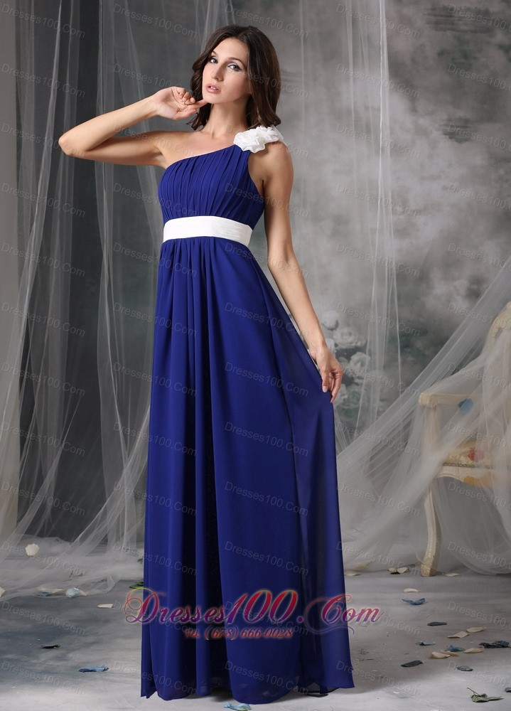 royal blue white chiffon one shoulder prom dress new bridesmaid dresses