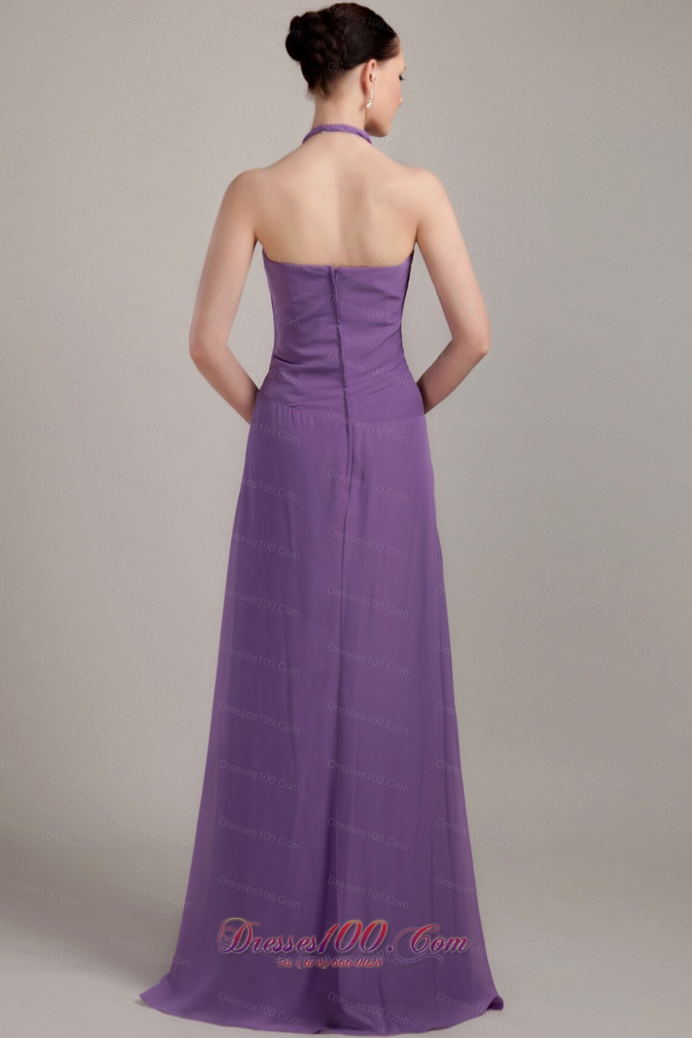 Lavender Halter Bridesmaid Dress Chiffon Ruching