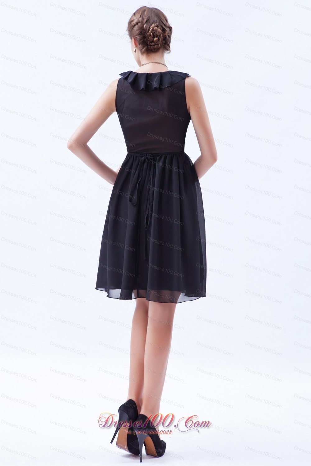 Dim Grey Empire Bridesmaid Dress V-neck Mini-length