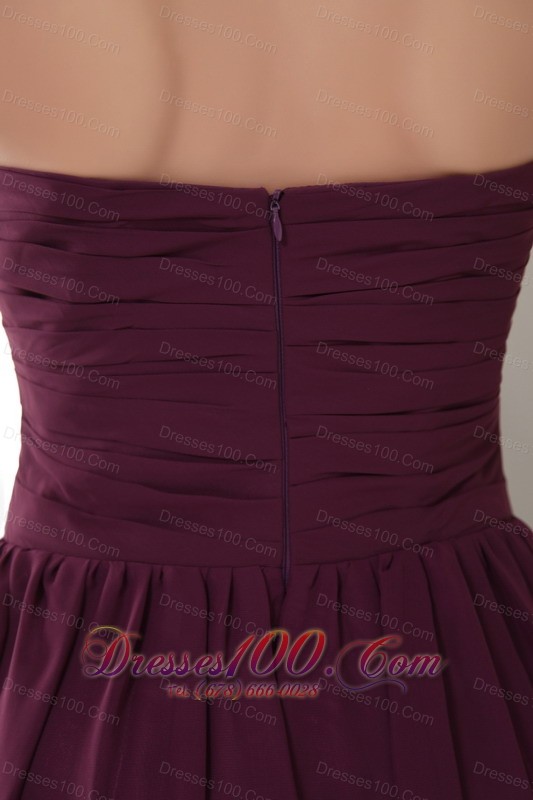 Grape Tea-length Pleat Bridesmaid Dress Empire Sweetheart