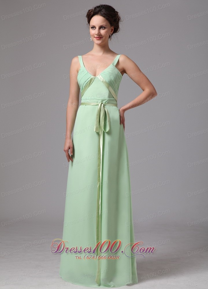 Apple Green Sash Straps Prom Dress For Wedding Guests