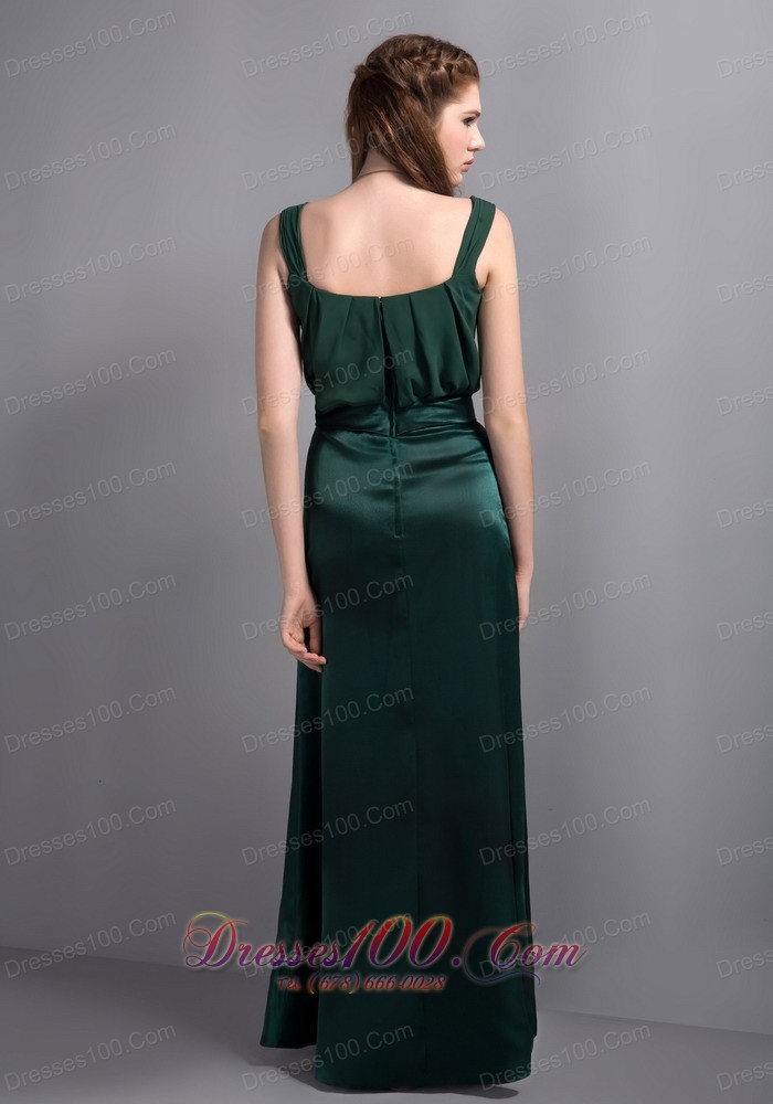 Square Halter Green Prom Formal Wears Column Ribbons