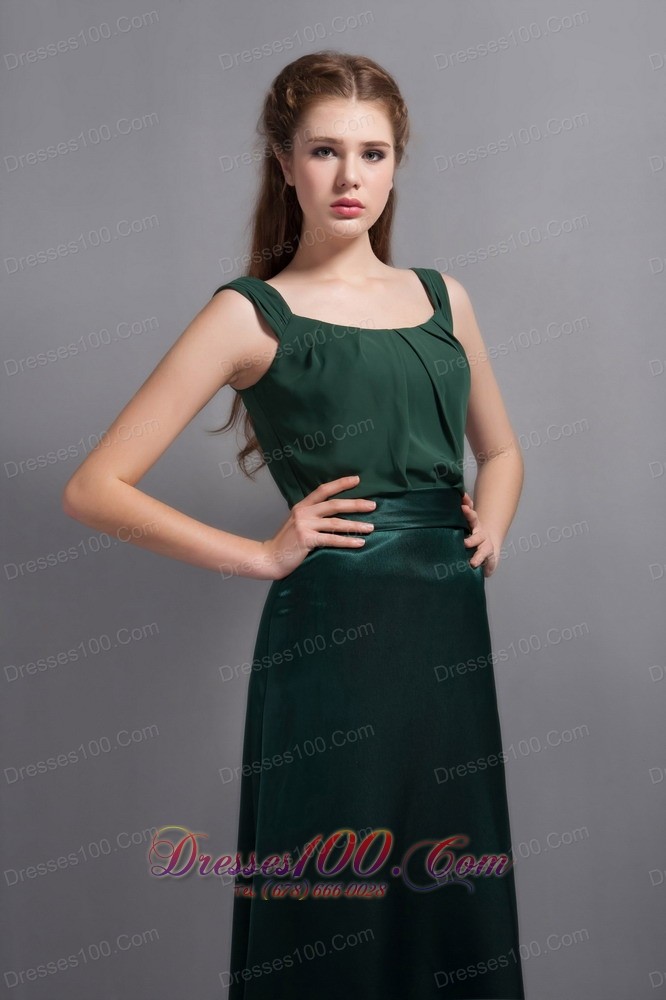 Square Halter Green Prom Formal Wears Column Ribbons