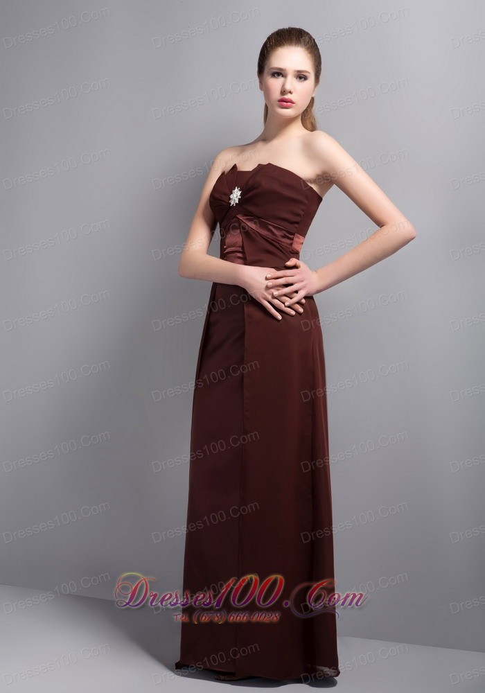 Apron Rust Red Strapless Bridesmaid Dress with Brooch