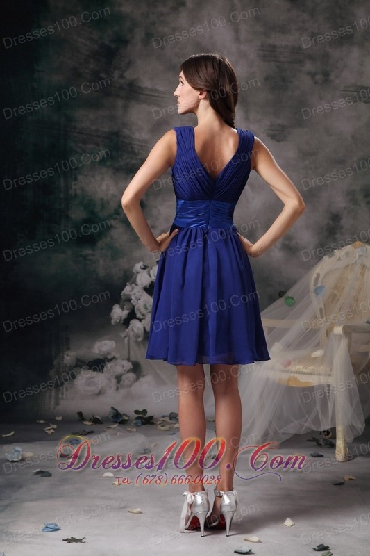 Empire Peacock Blue V-neck Cocktail Dress Sash Chiffon