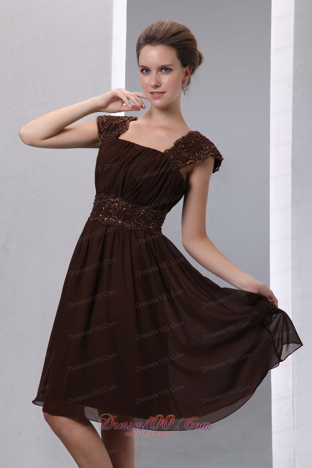 Saddle Brown Square Mother Of The Bride Dress Knee-length