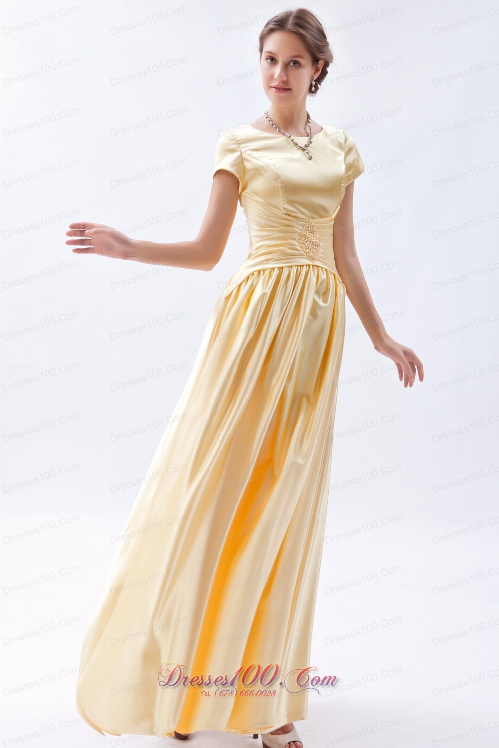 Champagne Column Scoop Beading Maid of Honor Dress