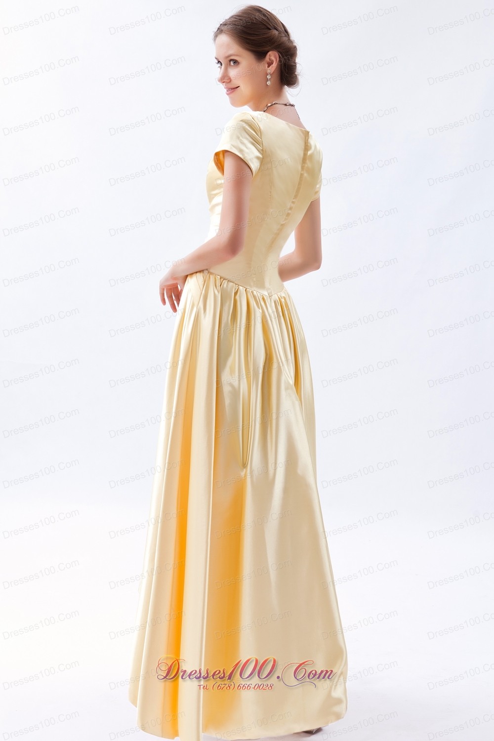 Champagne Column Scoop Beading Maid of Honor Dress