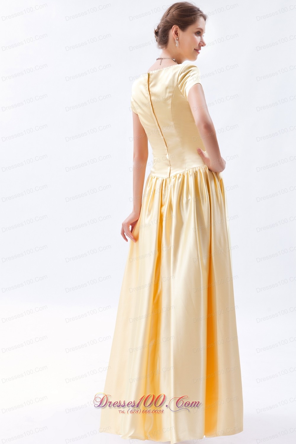 Champagne Column Scoop Beading Maid of Honor Dress