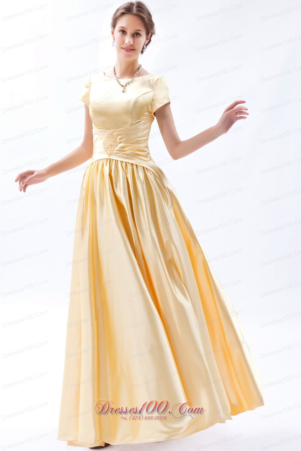 Champagne Column Scoop Beading Maid of Honor Dress