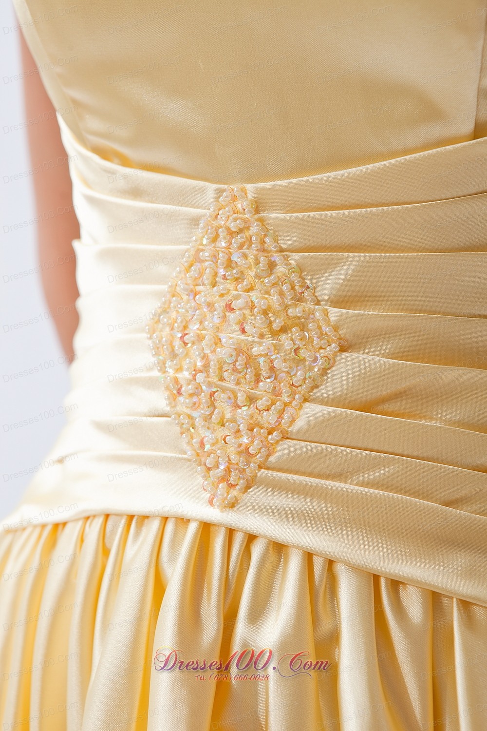 Champagne Column Scoop Beading Maid of Honor Dress