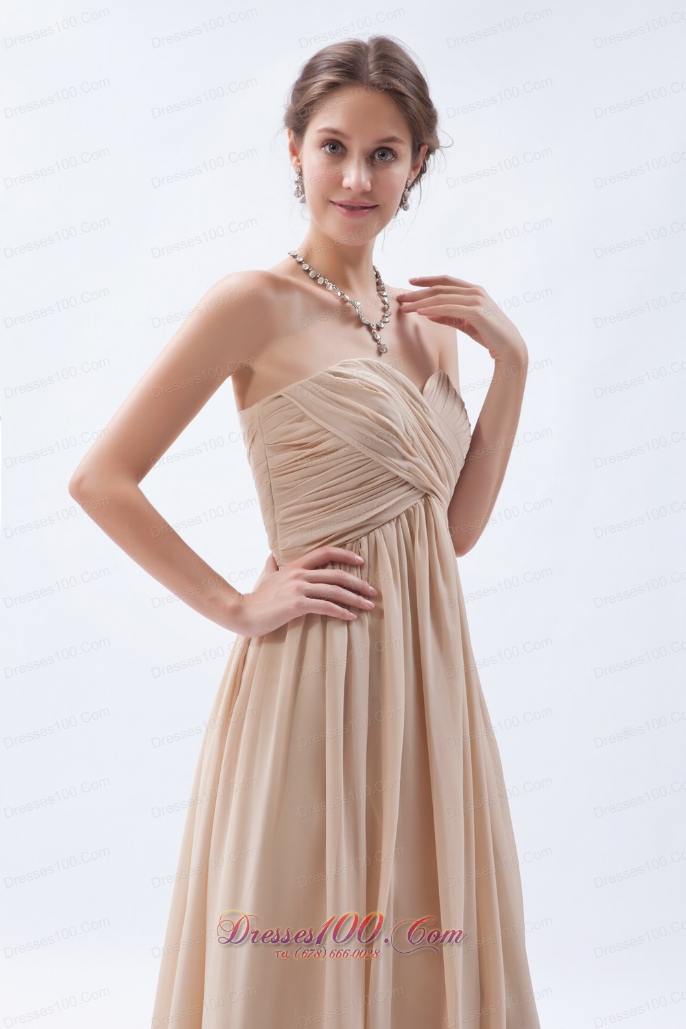 Empire Sweetheart Chiffon Champagne Bridesmaid Dress