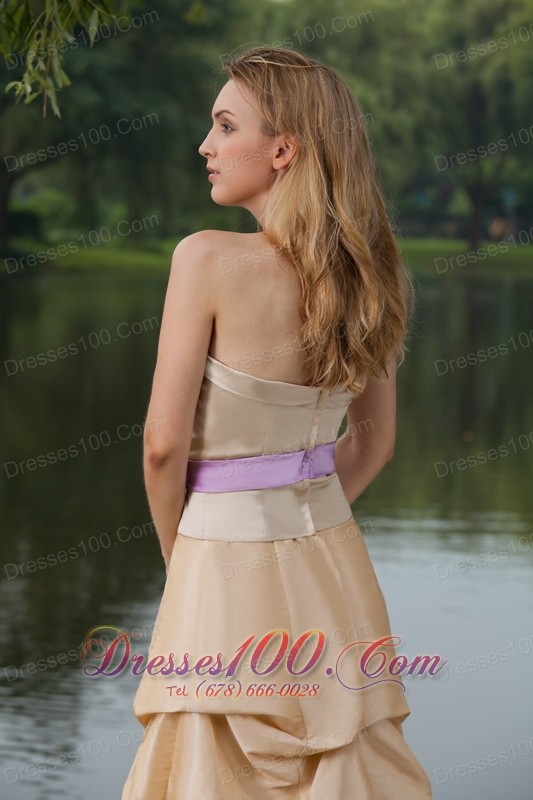 Column Brush Train Champagne Bridesmaid Dress Sash