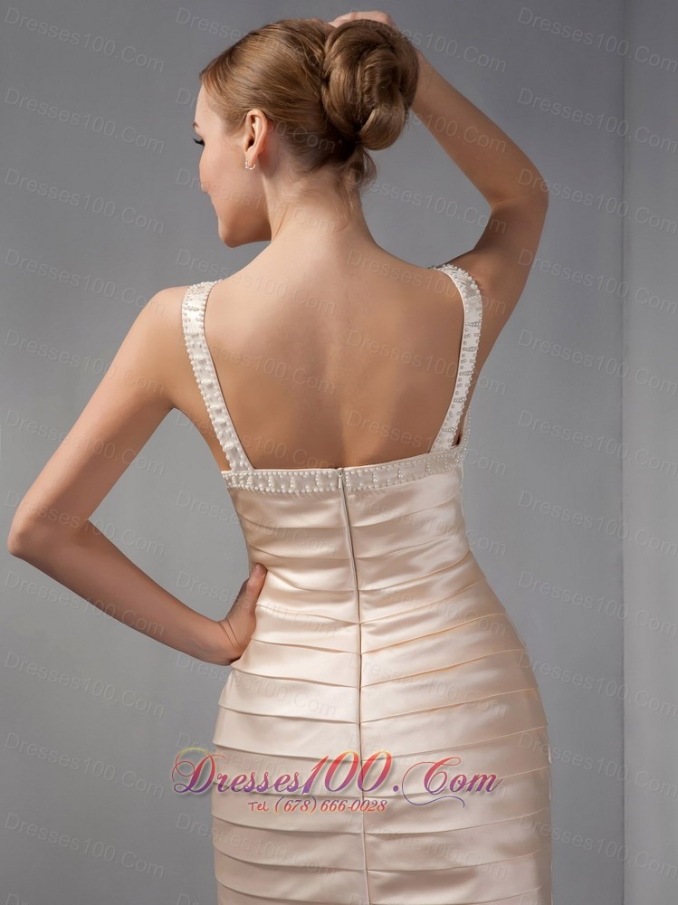 Beading Scoop Ruched Champagne Bridal Mother Dress